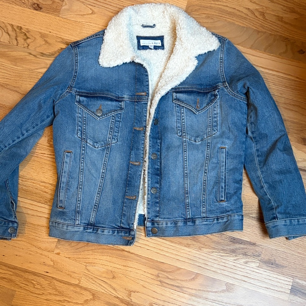 LOFT Blue Denim Jean Jacket with Cream Sherpa Lining
